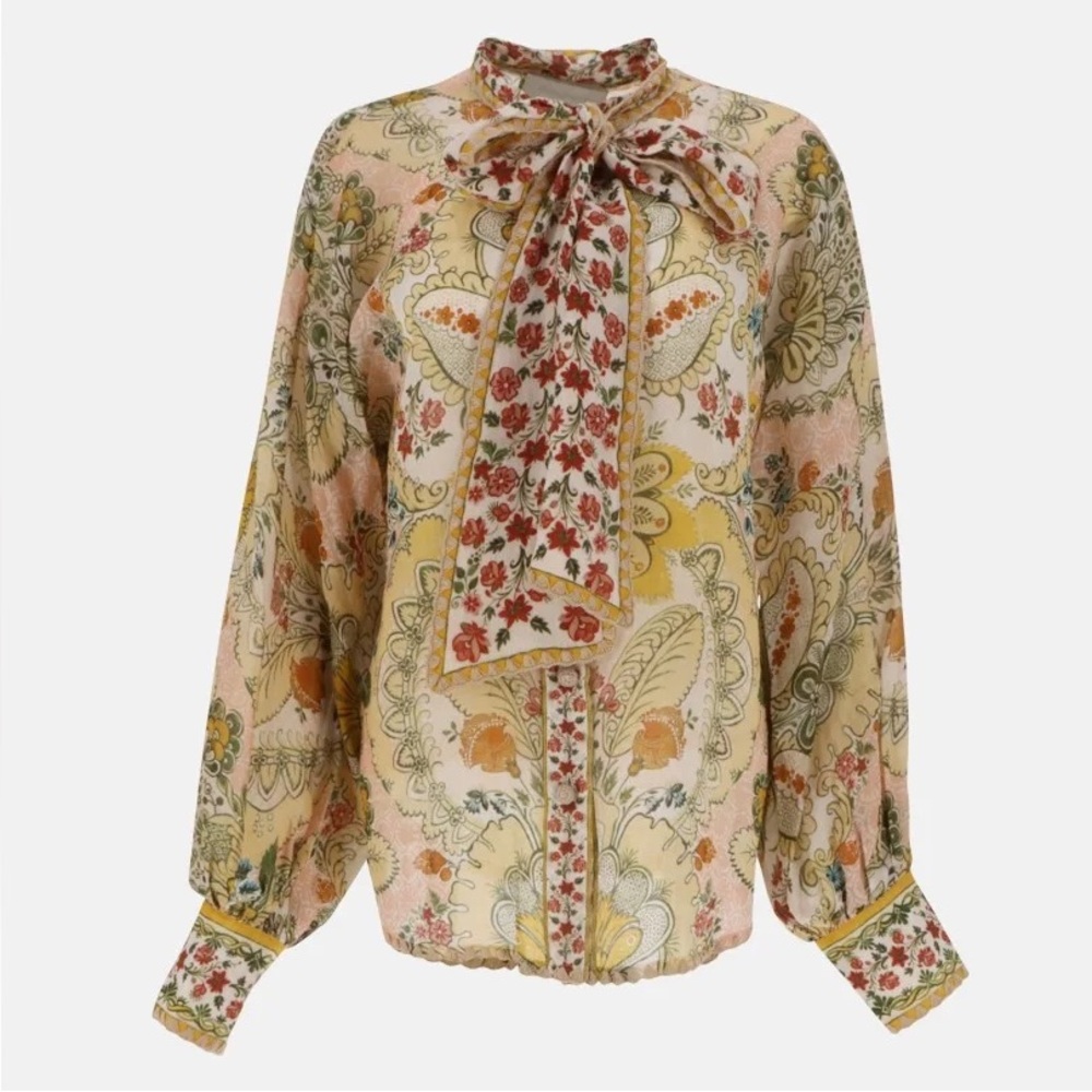 Zimmermann Tie Neck Floral Blouse